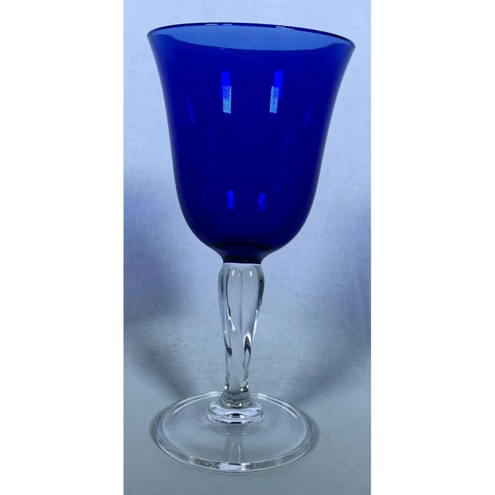 Cristal D'Arques Sapphire Blue & Clear Glass Swirl Stem 7-1/2